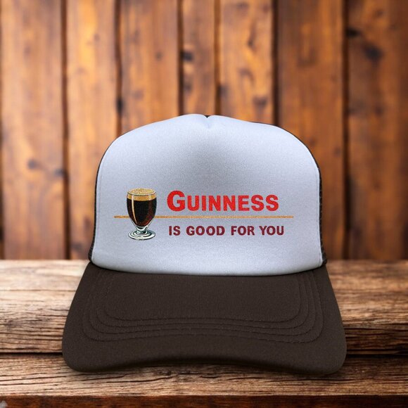 Guinness Mens Trucker Hat Brown Snapback 1970's Beer Advertisement Baseball Cap - Picture 1 of 4